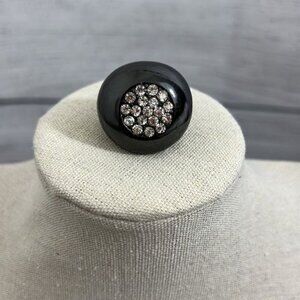 Bold Black Dome Ring With Clear Crystal Accents